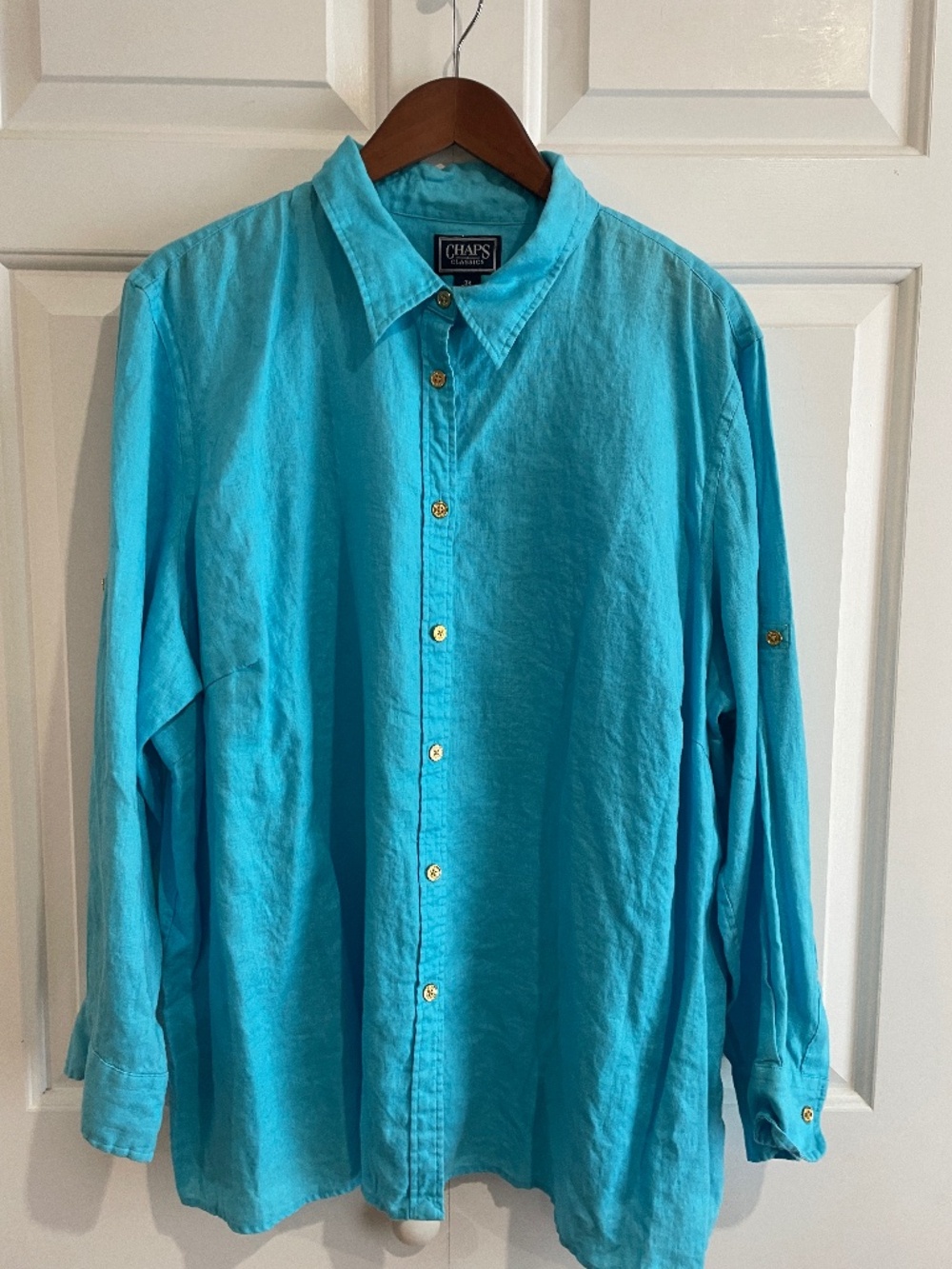 Chaps Turquoise Womens Button Down Shirt